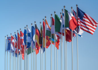International flags represent the different countries a mystery shopping company can cover.