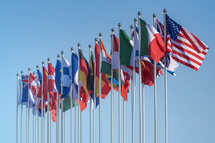 International flags represent the different countries a mystery shopping company can cover.